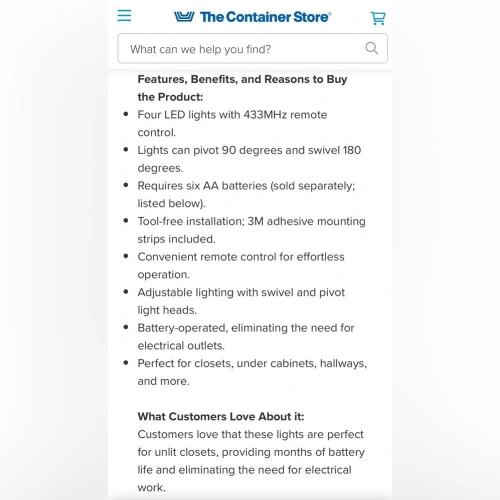 White LED Lights from Container Store, with remote